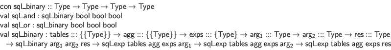 \begin{displaymath}\begin{array}{l}
\mathsf{con} \; \mathsf{sql\_binary} :: \ma...
...s} \; \mathsf{agg} \; \mathsf{exps} \; \mathsf{res}
\end{array}\end{displaymath}